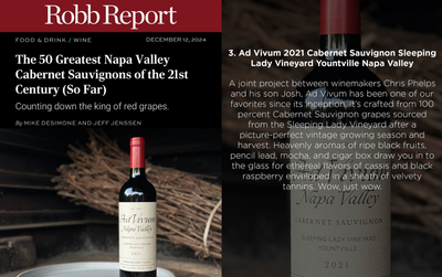 100pt Ad Vivum (Dominus Winemaker) Rank #3 of Robb Report's 50 Greatest Napa Cabs of 21st Century