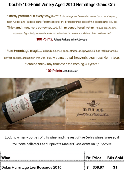 RP100, JD100, Hermitage Aged "MAGIC, Heavenly, Utterly Profound in Every Way"