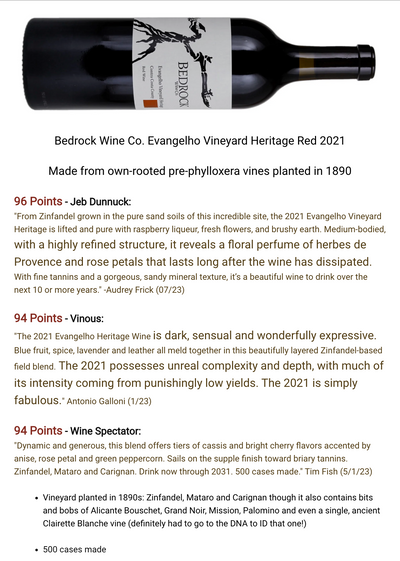 96pt Evangelho = Planted in 1890, Pre-Phyllox, Mind-Blowing Bedrock