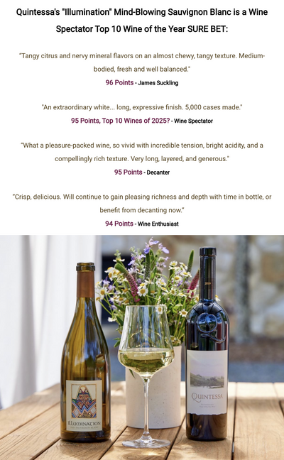 96pt Quintessa Sauv Blanc "Extraordinary, Pleasure-PACKED!" WS Top 10 SURE BET