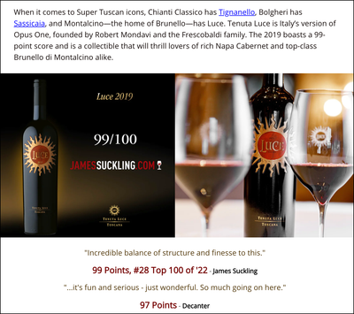 99pt Luce: Tuscany's Opus One "INCREDIBLE" $129 btl