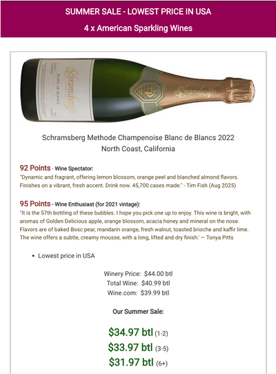 Lowest $ USA ⚡️ Schramsberg, Taittinger Carneros, Iron Horse, J Cuvee