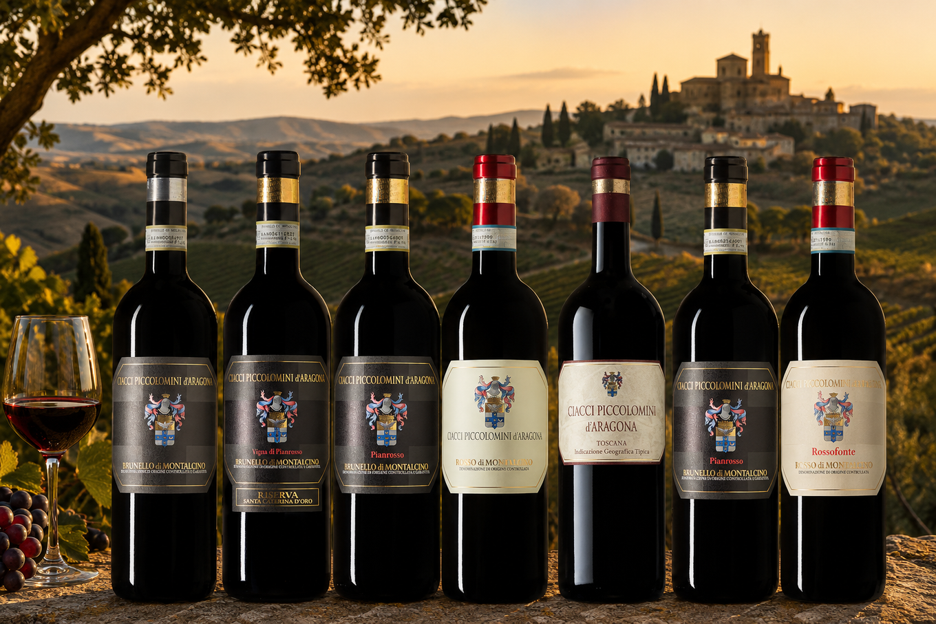 The Ciacci Piccolomini d'Aragona range against the hills of Montalcino