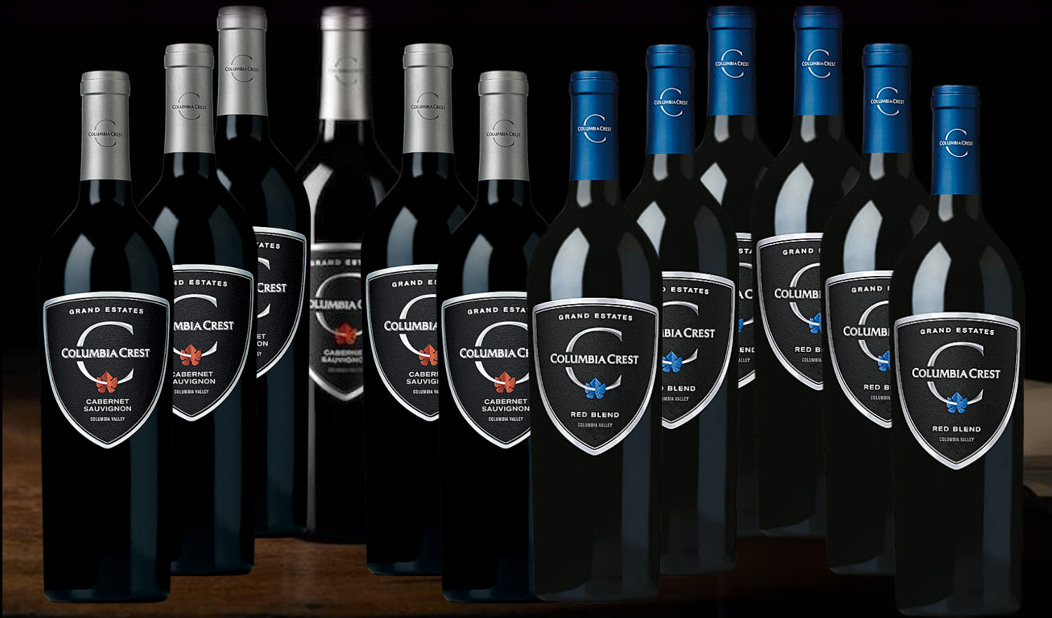 The twelve bottles in the Sip Pack: six Grand Estates Cabernet Sauvignon and six Grand Estates Red Blend