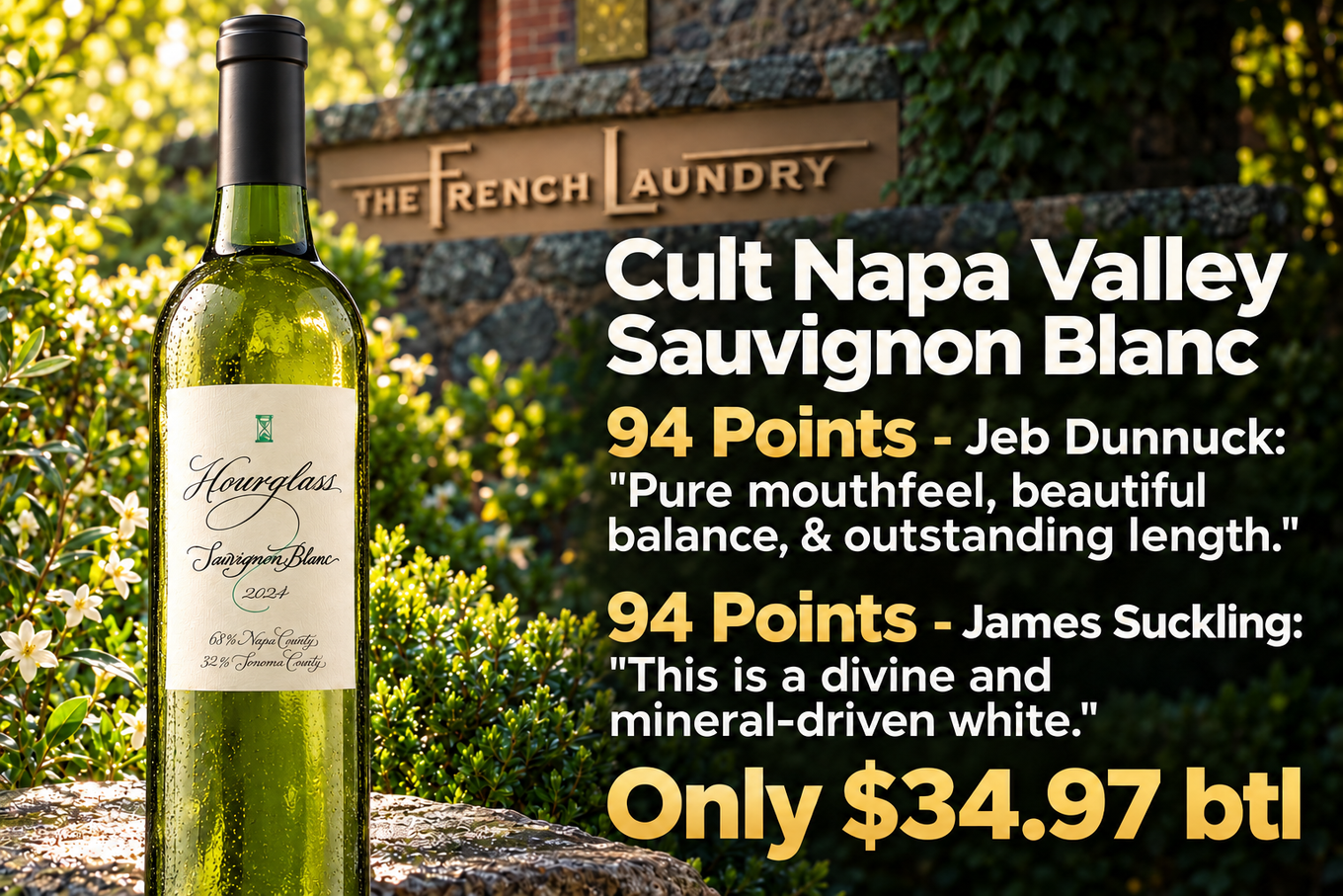 Cult Napa Valley Sauvignon Blanc: Hourglass, 94 points Jeb Dunnuck, 94 points James Suckling
