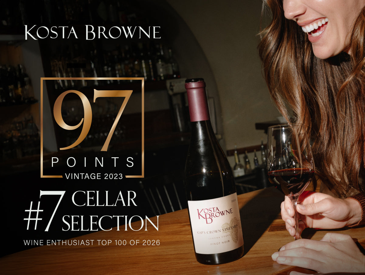 Kosta Browne. 97 Points, Vintage 2023. #7 Cellar Selection, Wine Enthusiast Top 100 of 2026. Gap's Crown Vineyard Sonoma Coast Pinot Noir