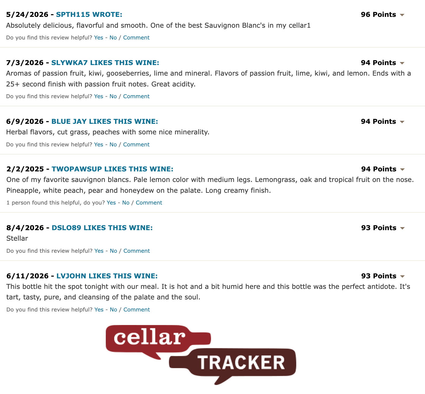 CellarTracker community tasting notes for the 2024 Merry Edwards Sauvignon Blanc