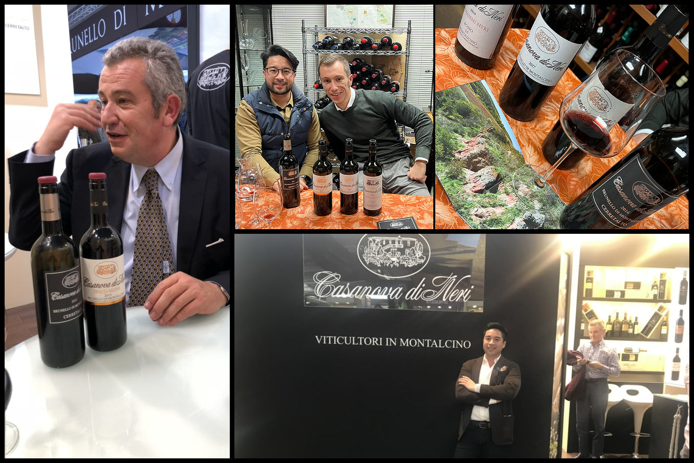 Artisan visits with the Neri family: Giacomo Neri with Cerretalto and Tenuta Nuova, Joe with Gianlorenzo Neri, and tastings at the Casanova di Neri estate in Montalcino
