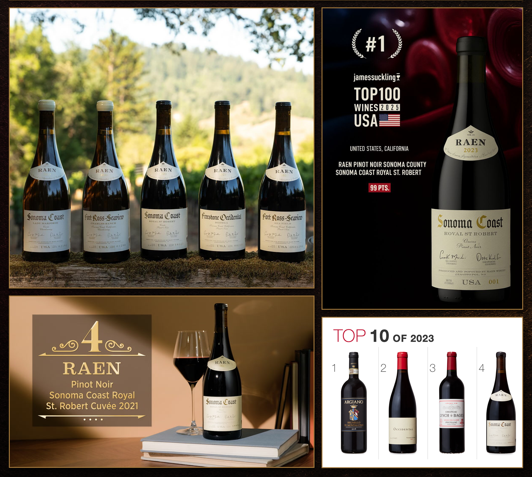 RAEN accolades: James Suckling #1 Top 100 USA and Wine Spectator #4 Wine of the Year