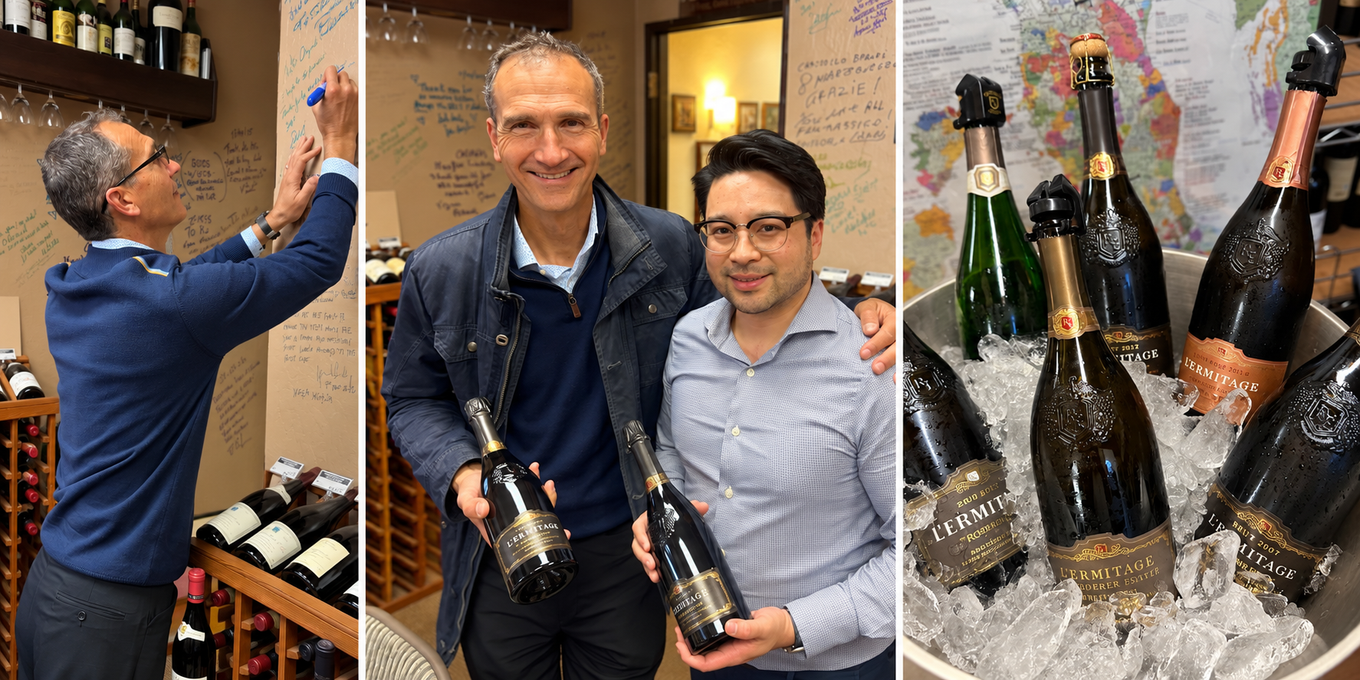 Arnaud Weyrich of Roederer Estate at Artisan Wine & Spirits with the L'Ermitage lineup