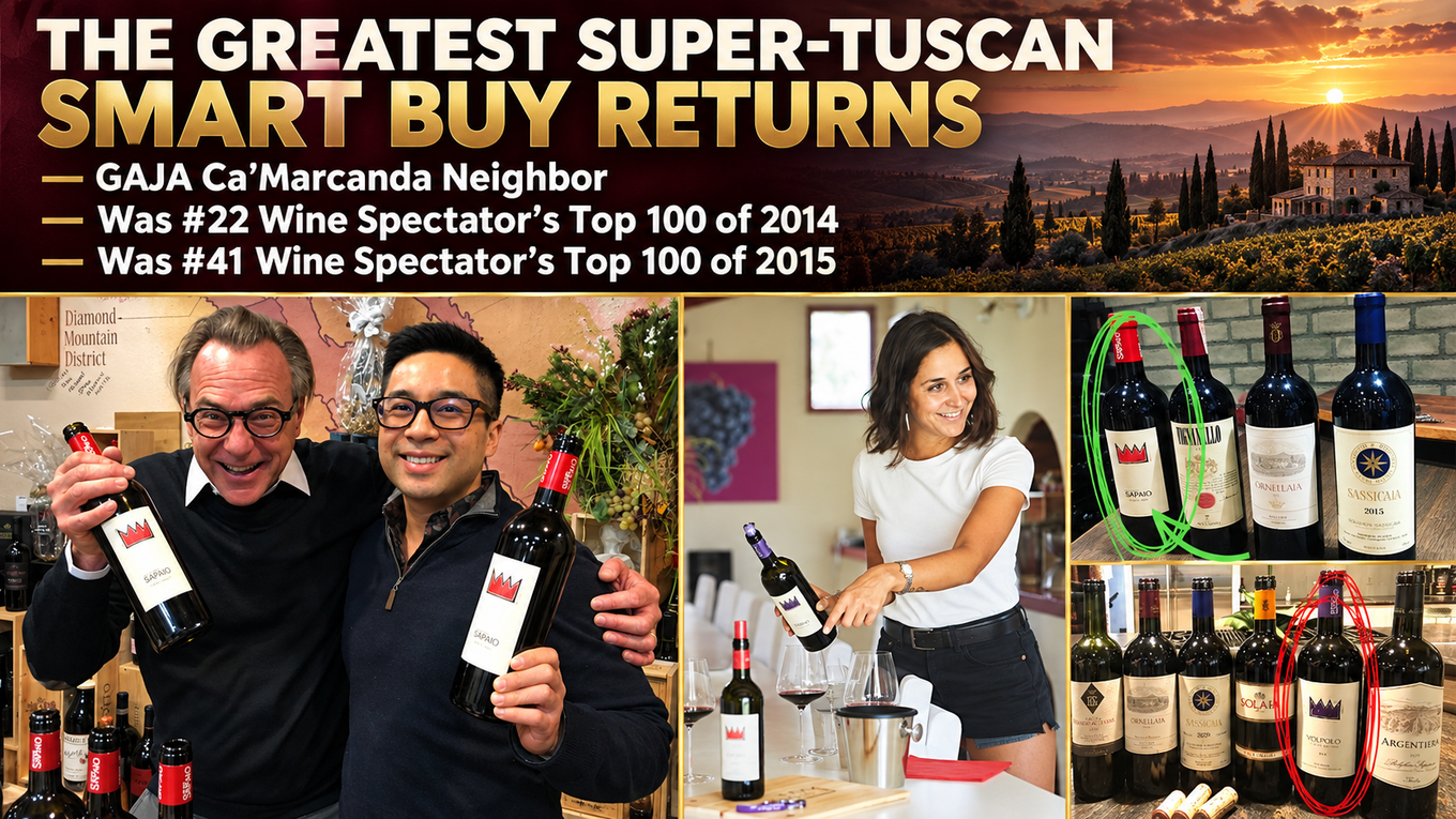 The greatest Super-Tuscan smart buy returns: Podere Sapaio, Gaja Ca’Marcanda neighbor, twice in Wine Spectator’s Top 100